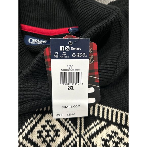 Chaps Mens NE2XL Shawl Collar Knit Sweater Black & Gray Striped Geometric Patter - Picture 6 of 9
